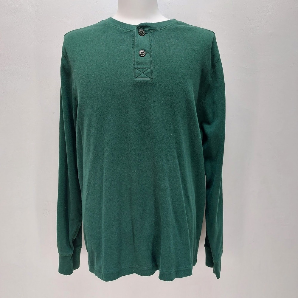 J. Crew Henley Shirt Men's Long Sleeve Cotton XL Green Ribbed Casual Pullover
